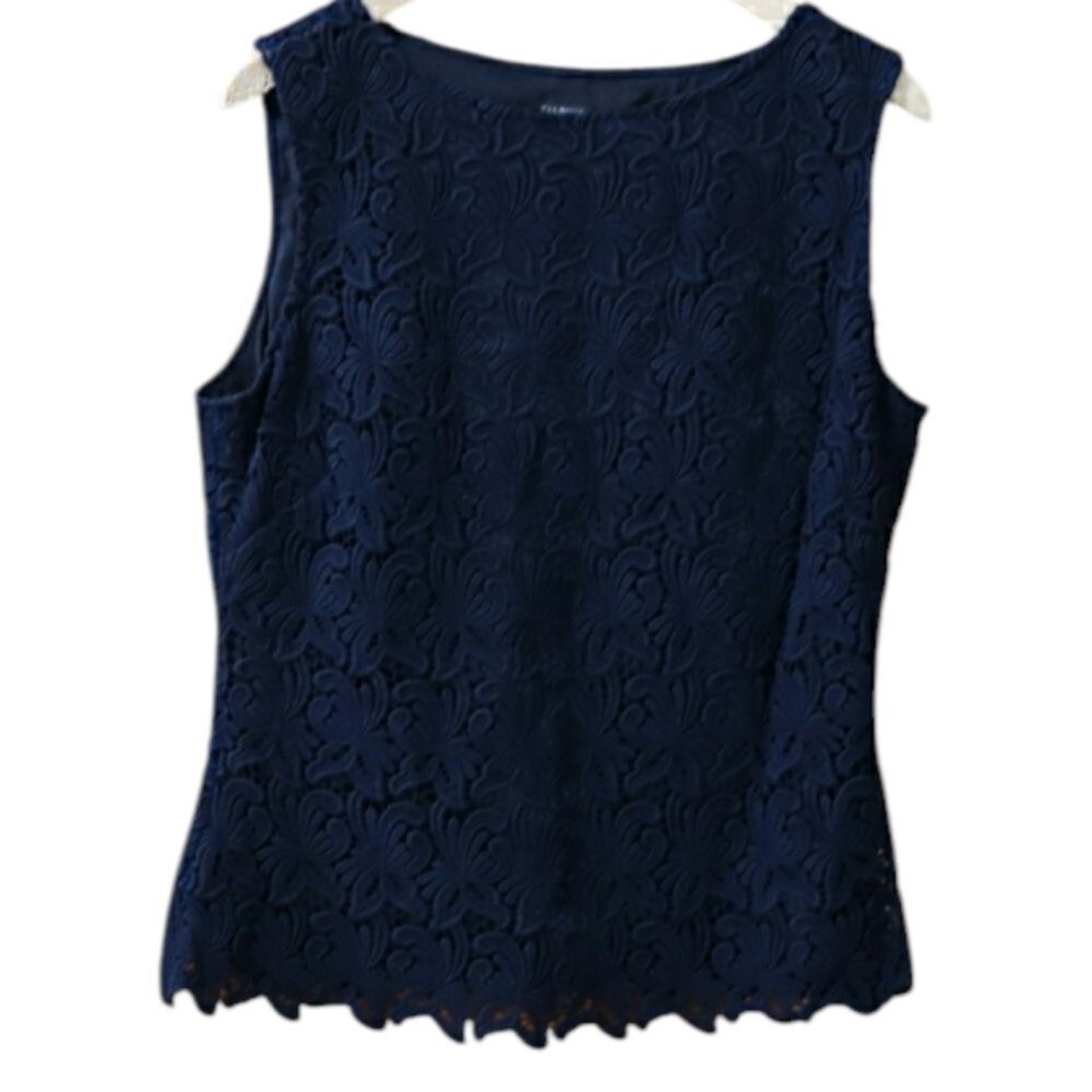 Talbots Black Lace Sleeveless Top Y2K Business Casual Corporate Goth 14